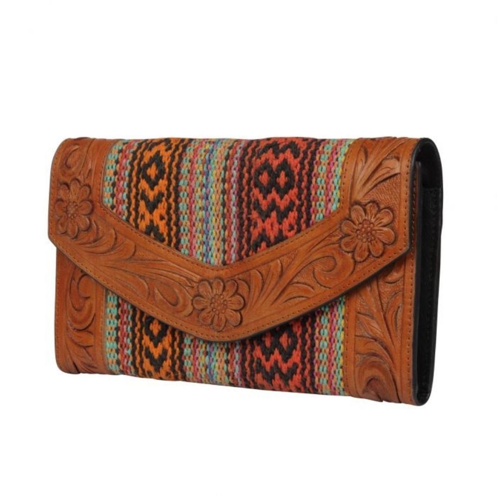 XL Acclaim tribal rug portfolio wallet, genuine handtooled leather - Picture 6 of 13